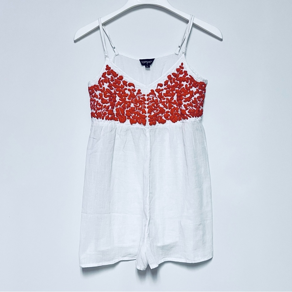 Topshop White Embroidered Bohemian Cotton Romper Jumper Size Small 4/6 - Picture 3 of 10